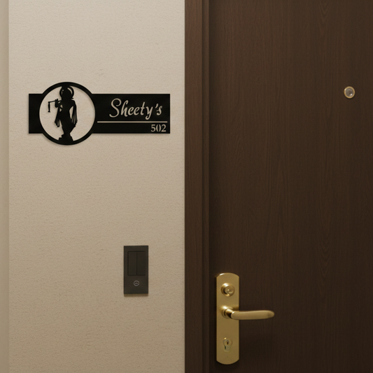 Divine Krishna theme name plate by InGifted featuring intricate designs and vibrant colors, perfect for home decor.