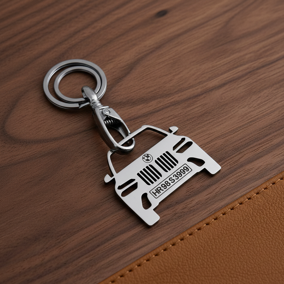 BMW custom car keychain by InGifted featuring a sleek design and engraved logo, perfect for car enthusiasts.